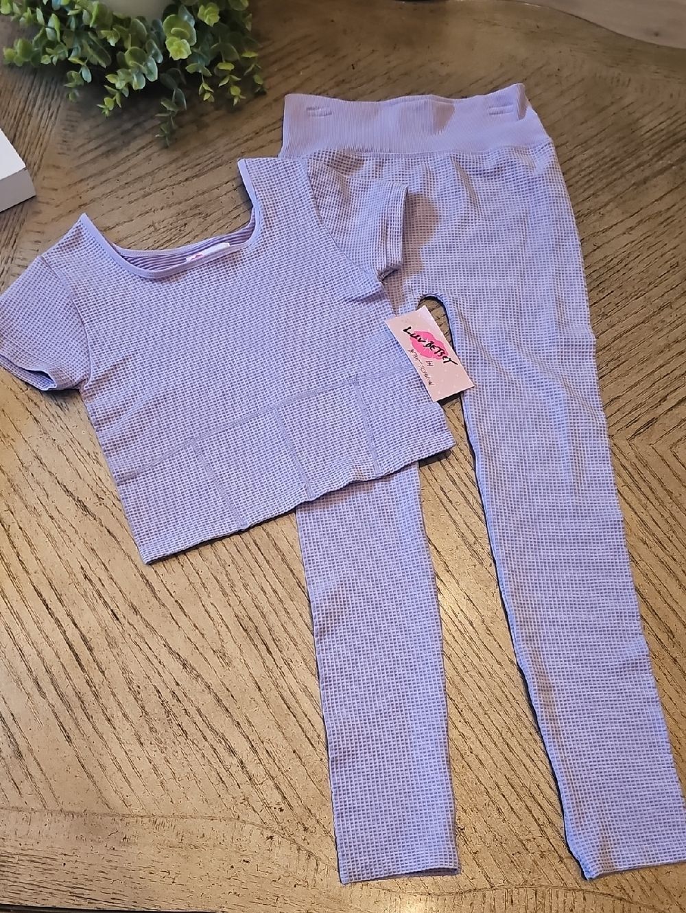 Lilac Waffle Knit Crop Top & Leggings Set Size 10/12 Betsey Johnson NWT